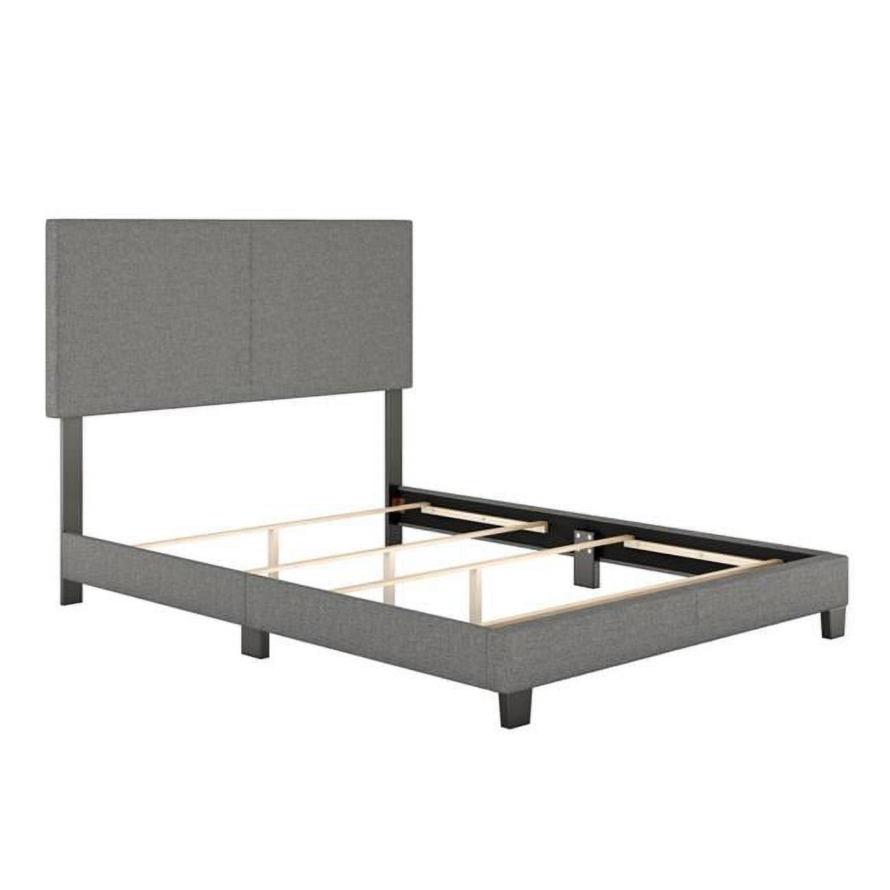 Sleek Milan Gray Linen Upholstered Queen Platform Bed with Tufted Headboard