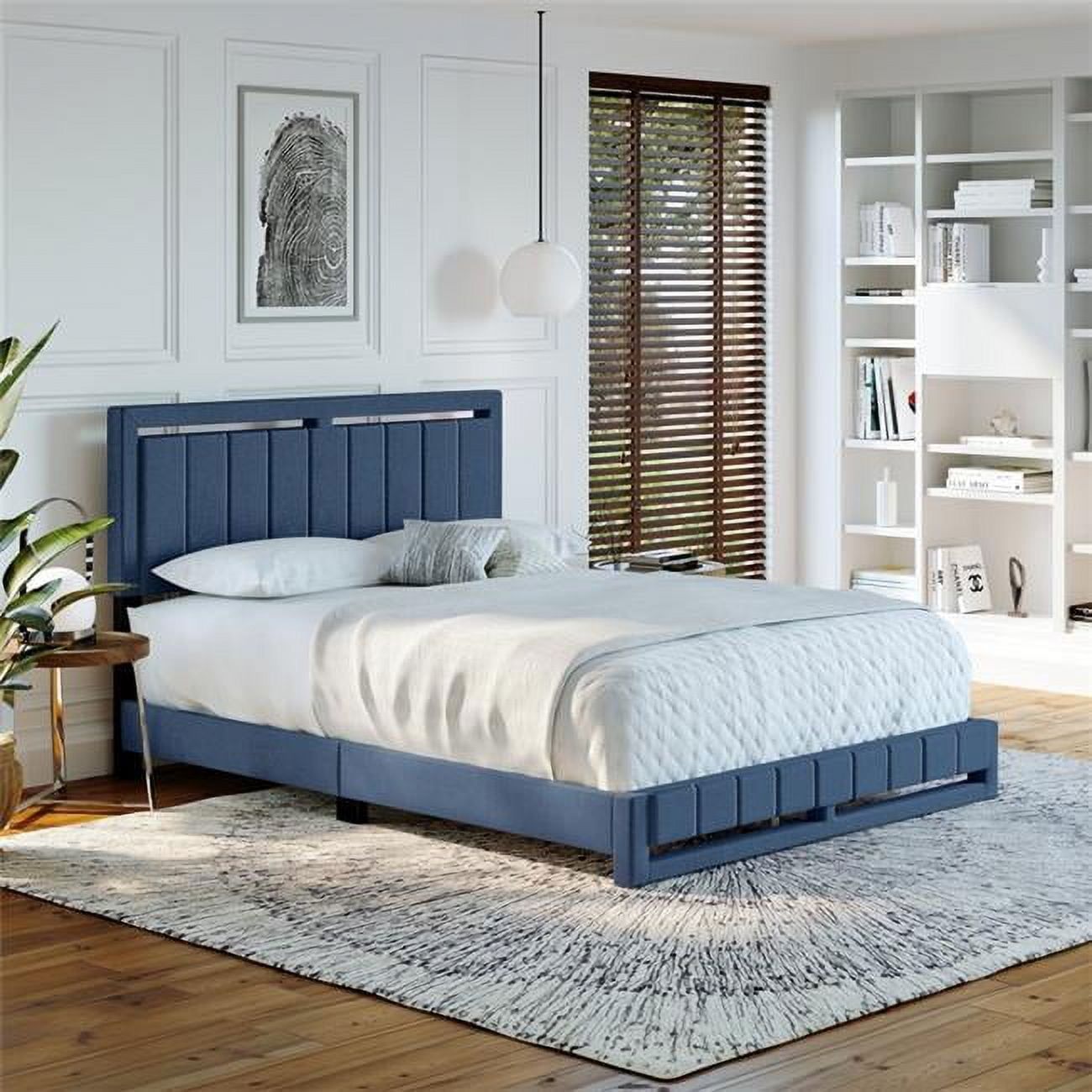 King Linen Upholstered Platform Bed with Tufted Headboard