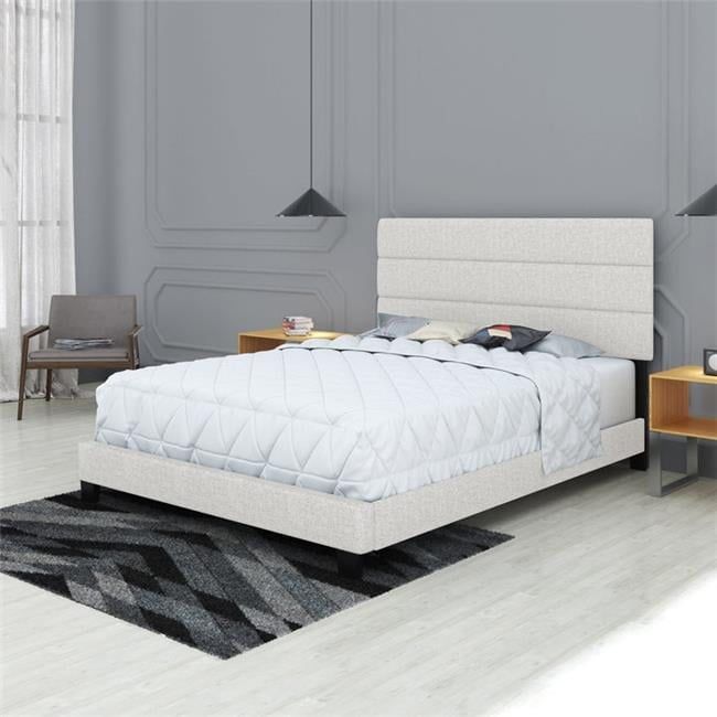 Sicily Light Gray Linen Upholstered Queen Bed Frame with Tufted Headboard