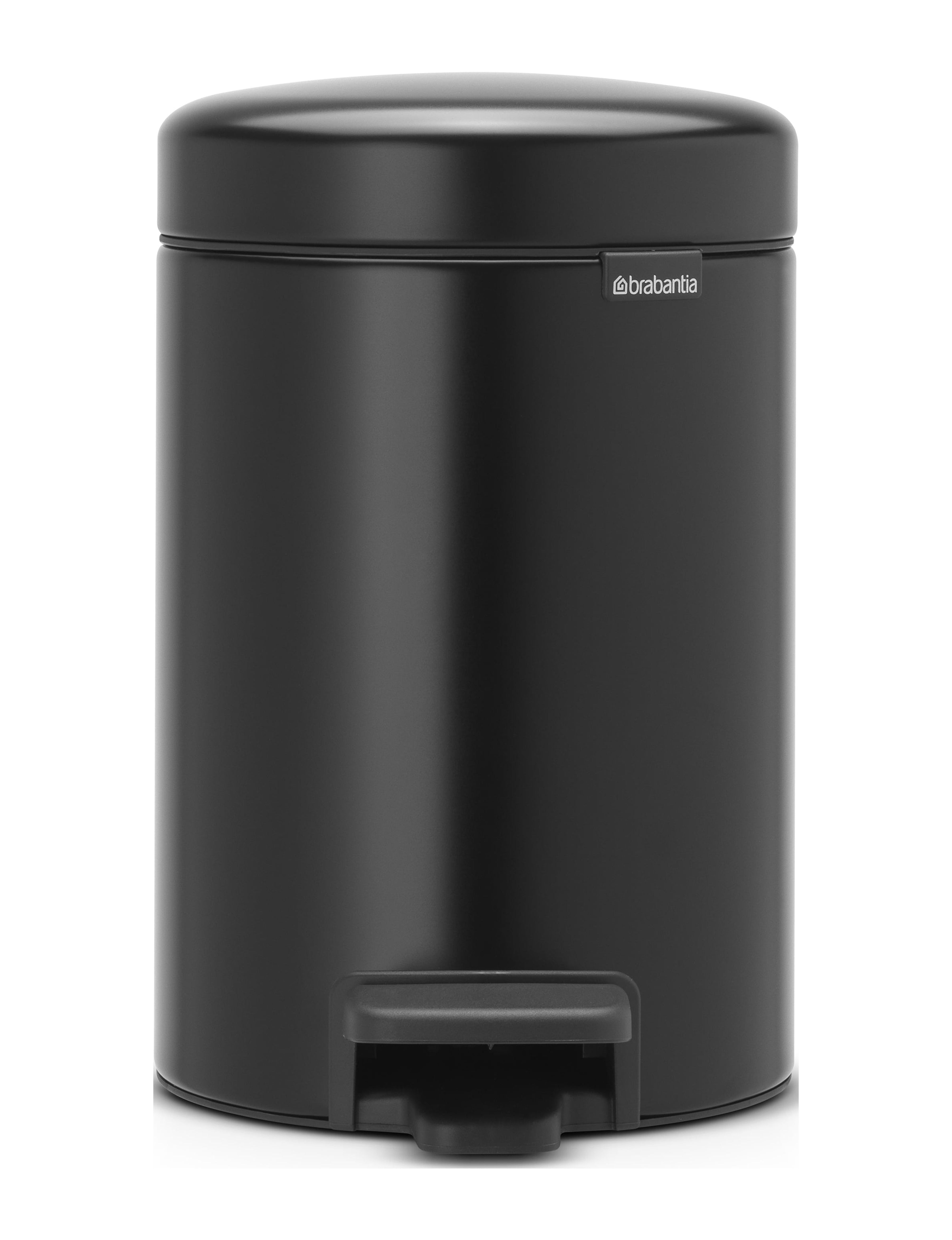 Matte Black Round Plastic Step-On Trash Can with Soft Close Lid