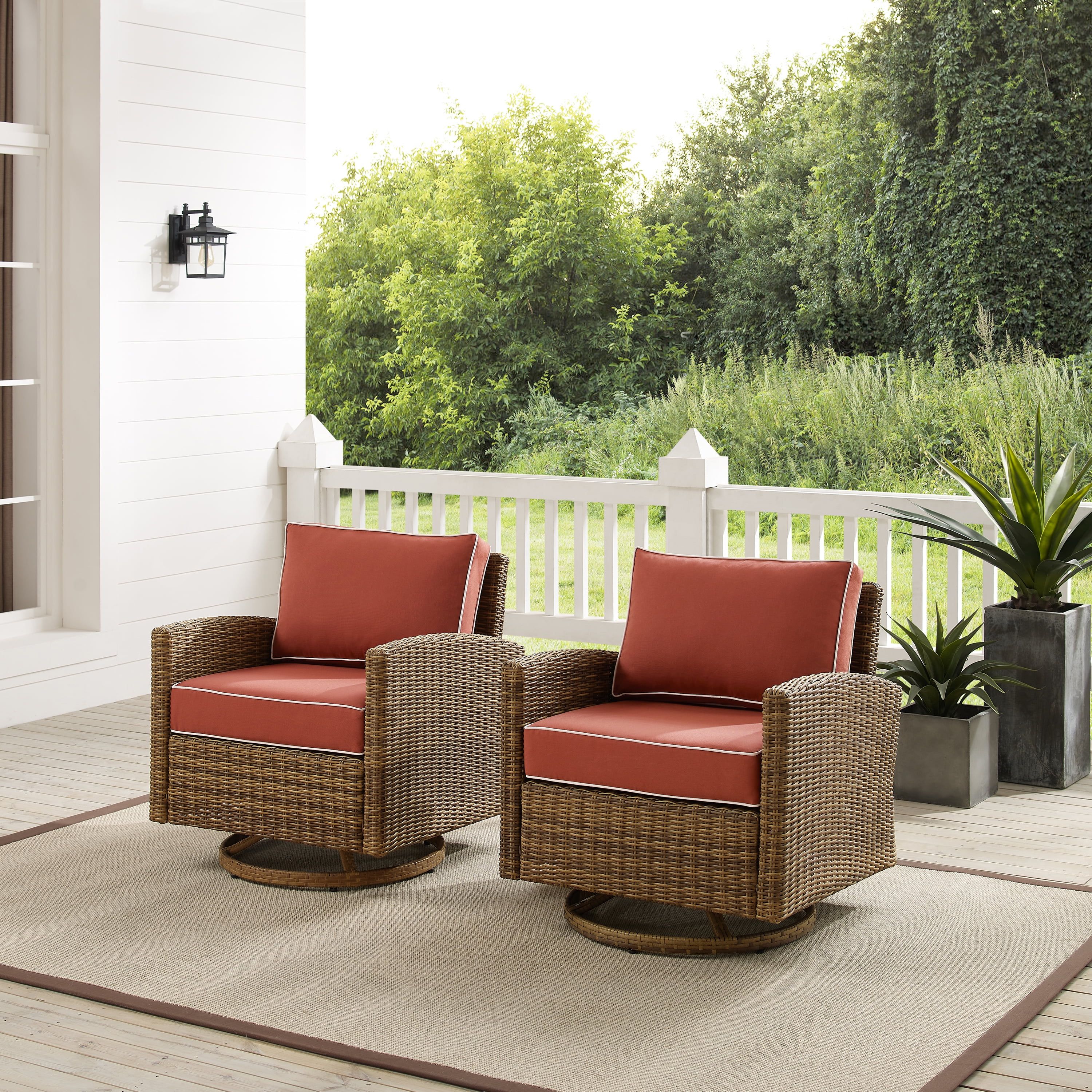 Bradenton Sangria Cushioned Outdoor Wicker Swivel Rocker Chair Set