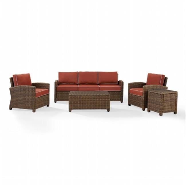 Bradenton 5-Piece Weathered Brown Wicker Outdoor Sofa Set with Sangria Cushions