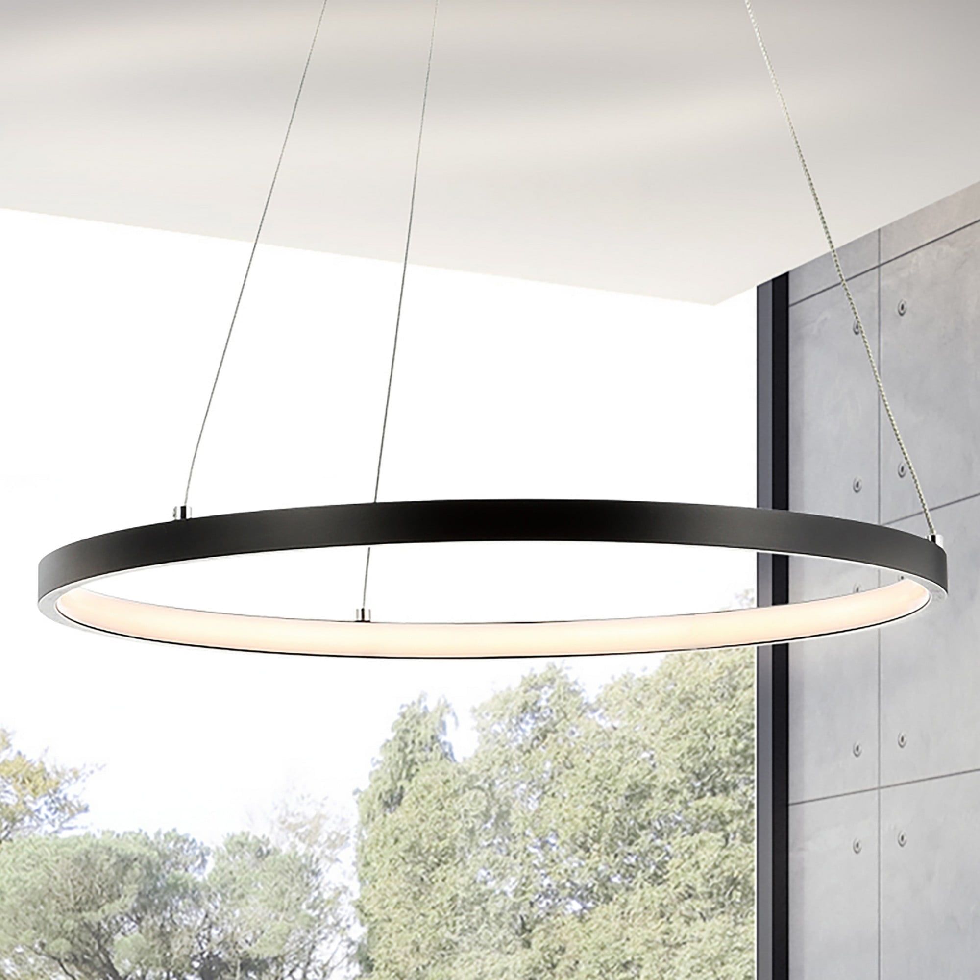 Matte Black Modern LED Drum Pendant Light - 15.75" Diameter