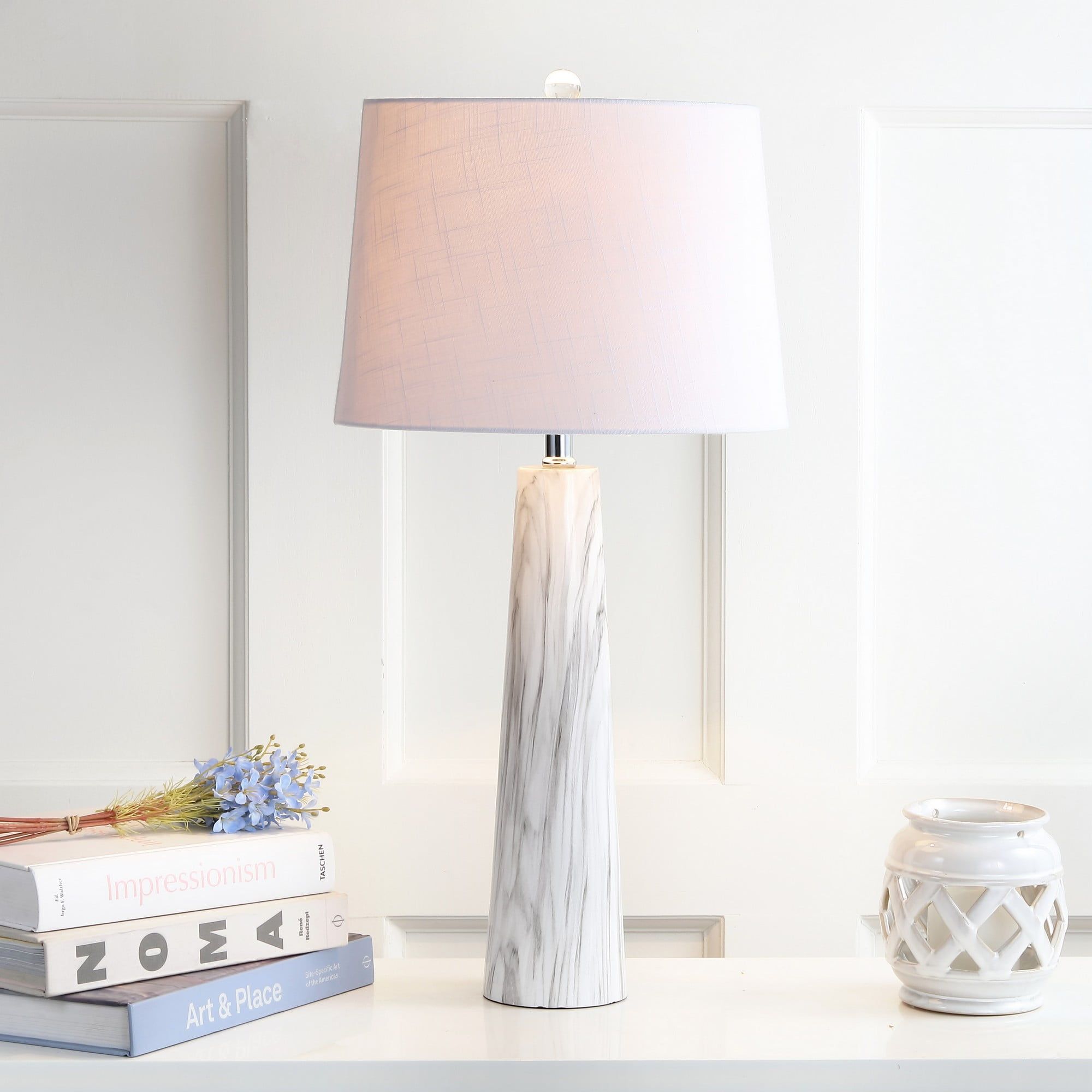 Elegant Bradley 29" White/Black Faux Marble Resin Table Lamp