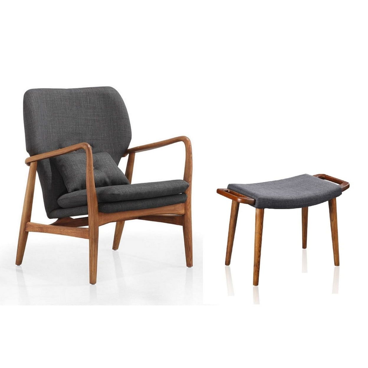 Bradley Mid-Century Charcoal and Walnut Reclining Accent Chair