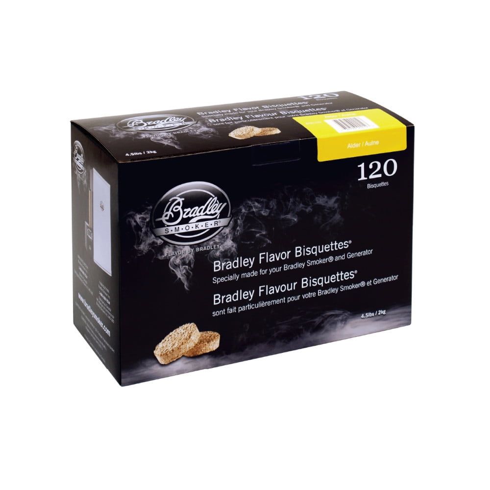 Bradley Alder Wood Flavor Bisquettes for BBQ and Smoking, 120 Pack
