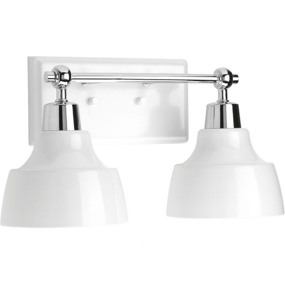 Polished Chrome 2-Light Bath Vanity Fixture with White Shades