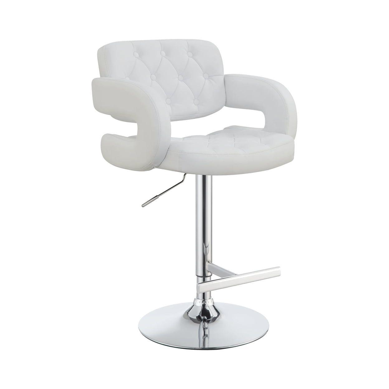 White Adjustable Swivel Bar Stool with Chrome Base