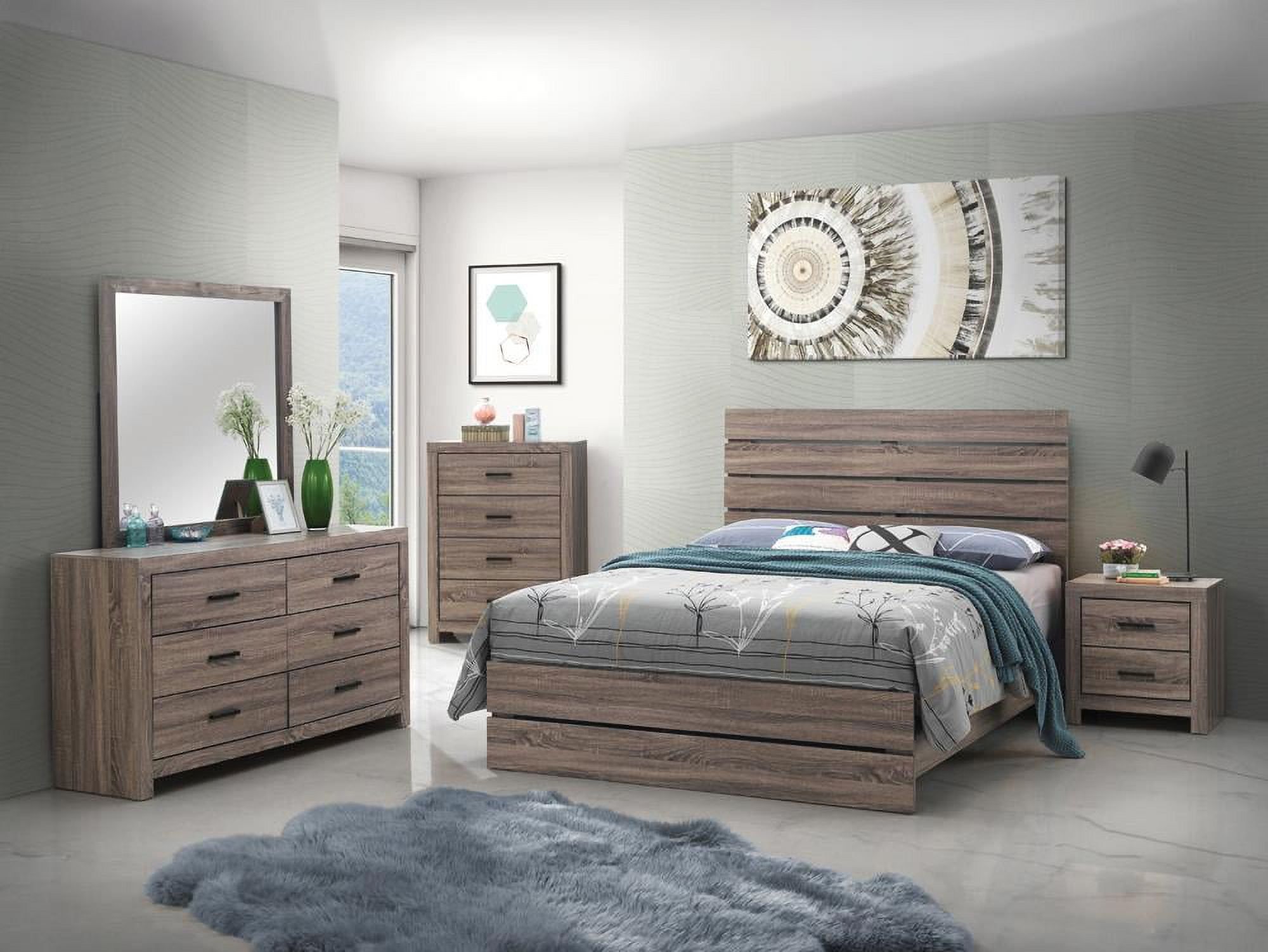Brantford Dark Brown Oak 4-Piece King Bedroom Set with Mirror