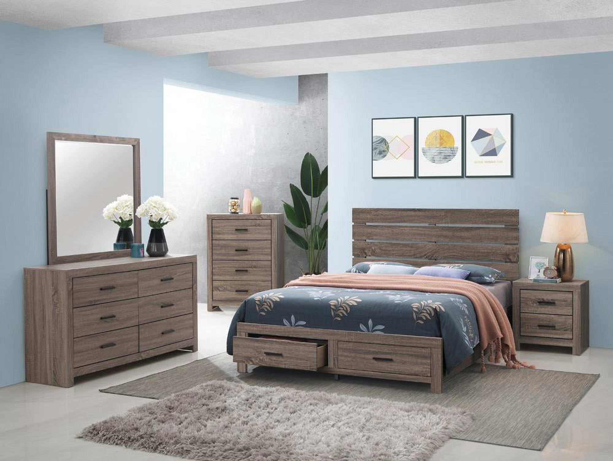 Barrel Oak Queen Storage Bedroom Set with Dark Bronze Hardware