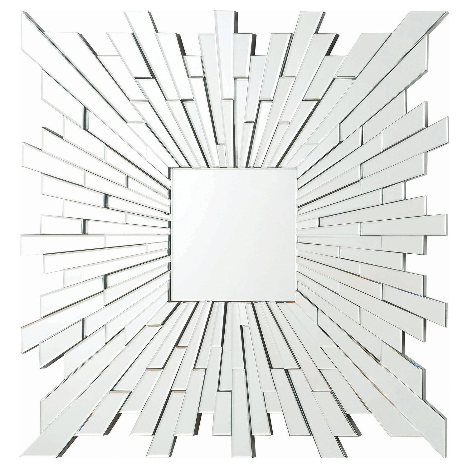 Contemporary Frameless Square Sunburst Wall Mirror in Silver