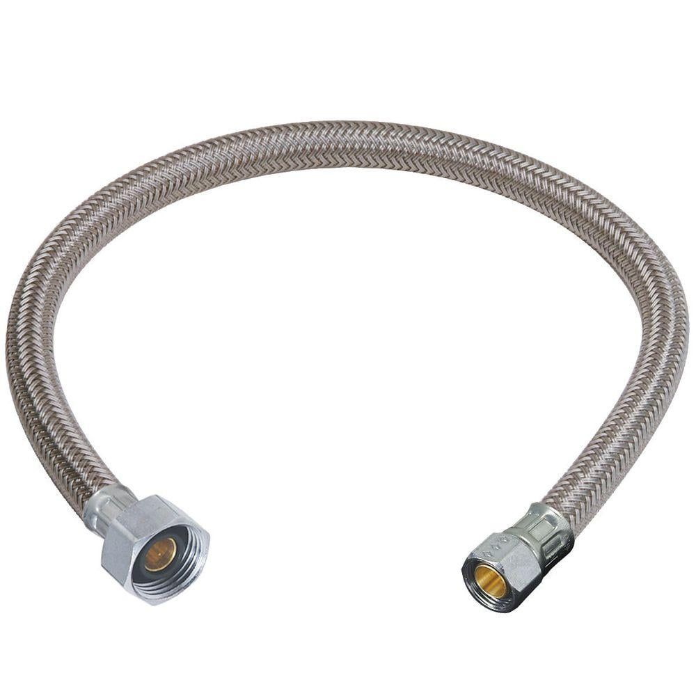 30-Inch Silver Braided Polymer and Brass Water Supply Line