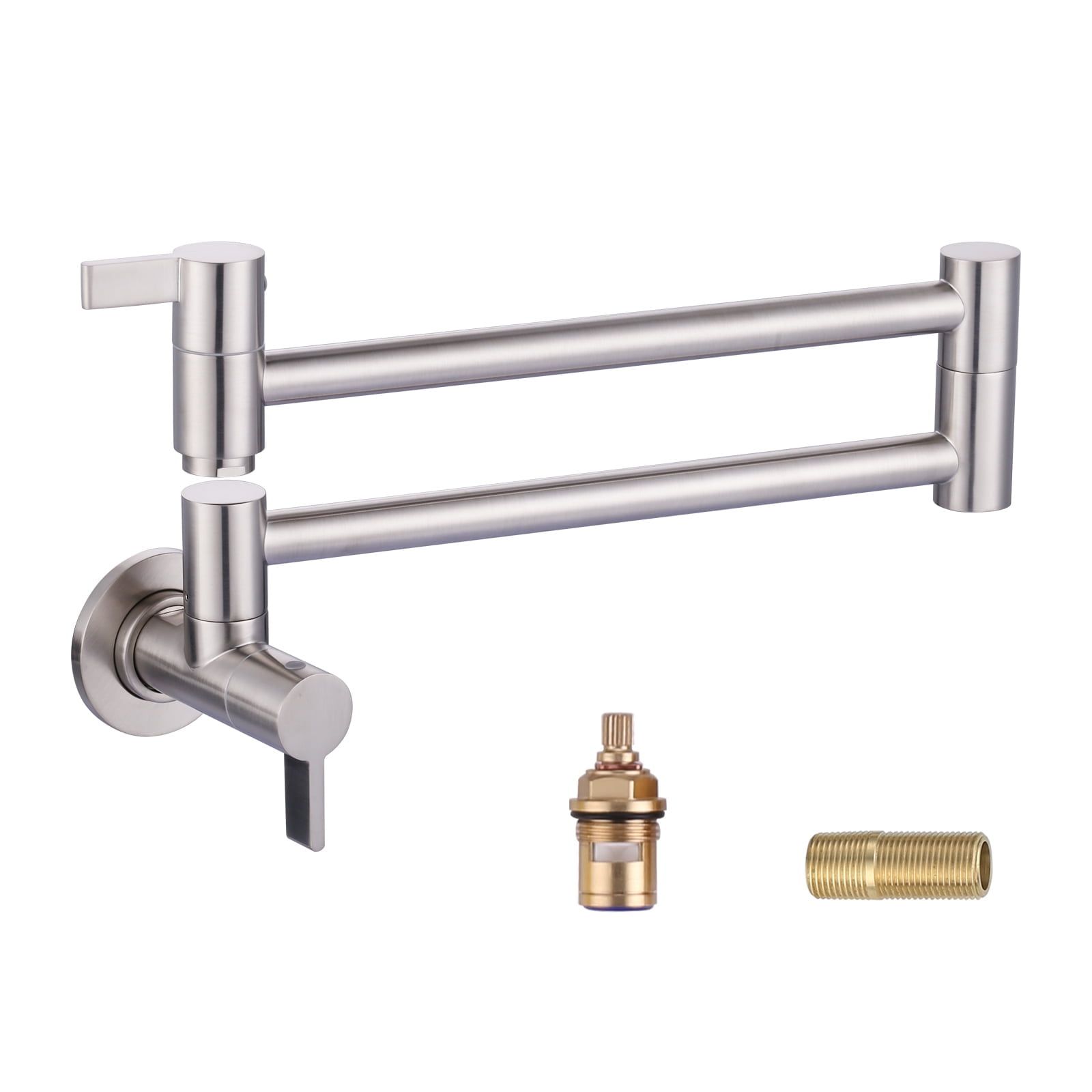 Brushed Nickel Wall Mount Double Handle Pot Filler Faucet