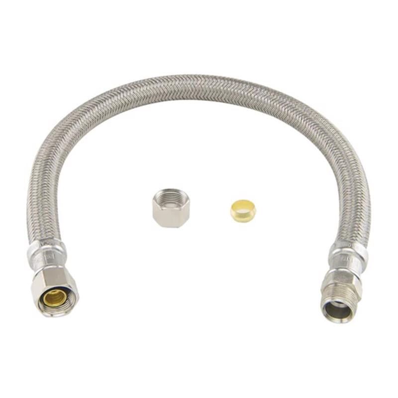 20-inch Silver Braided Polymer Faucet Supply Line with Brass Fittings