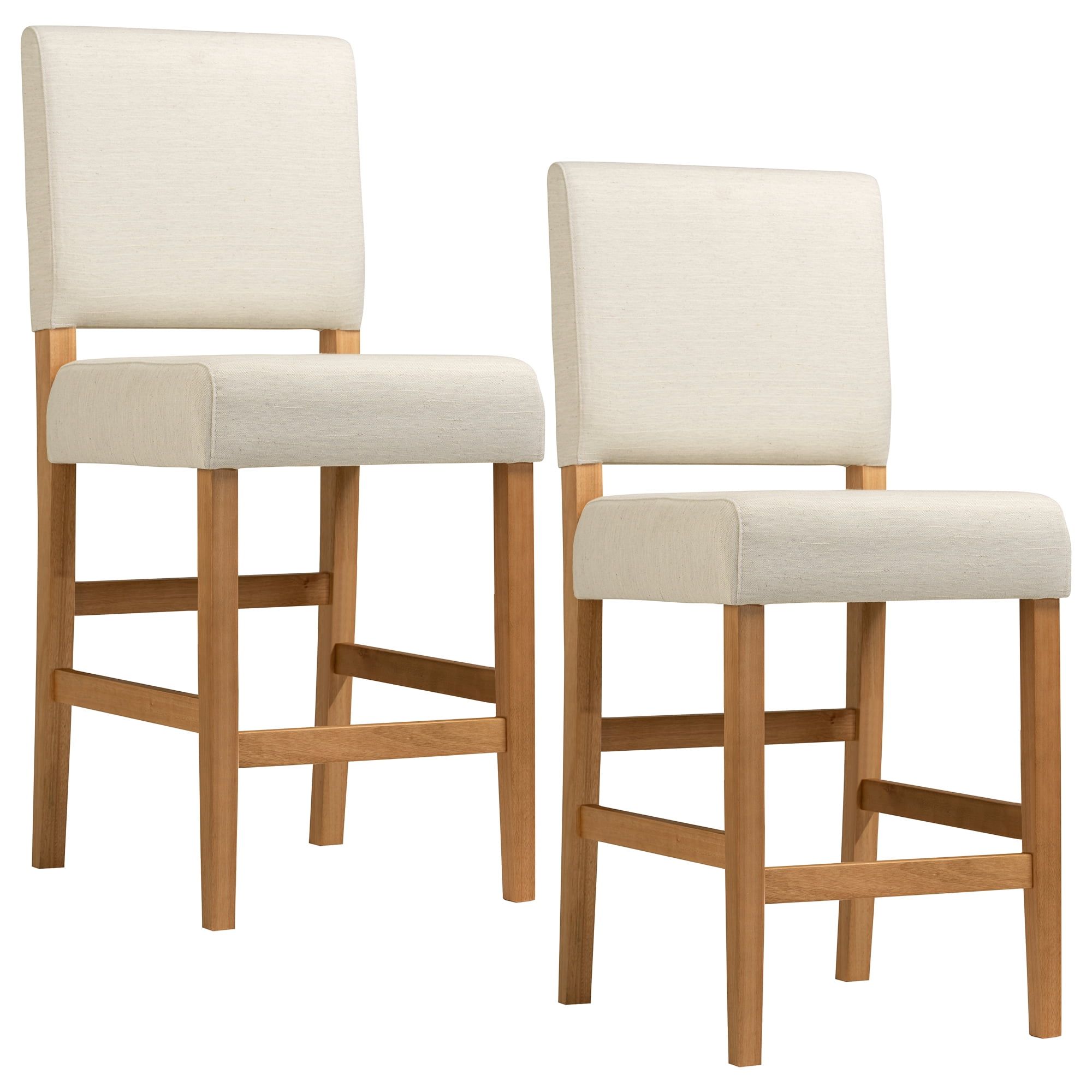 Natural White Sand Upholstered Counter Height Stools with Wood Base, Set of 2