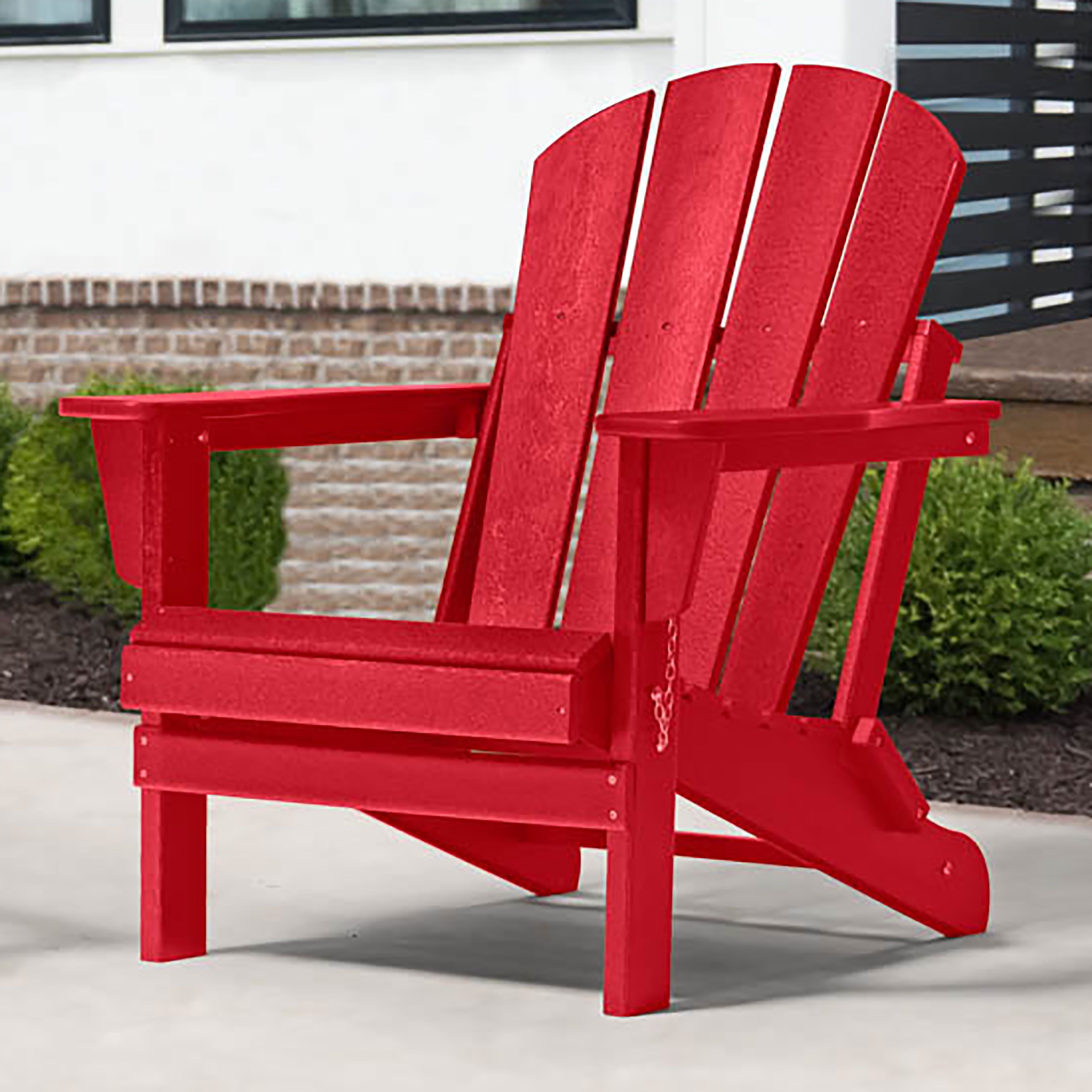 Braxton Folding Plastic Adirondack Chair, Red