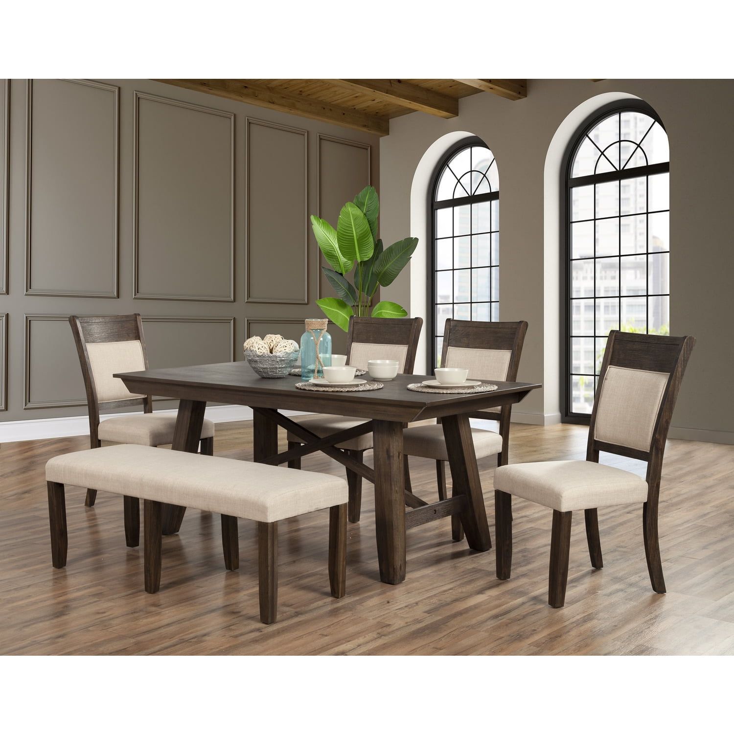 Espresso Acacia Wood Rectangular Dining Table for Six