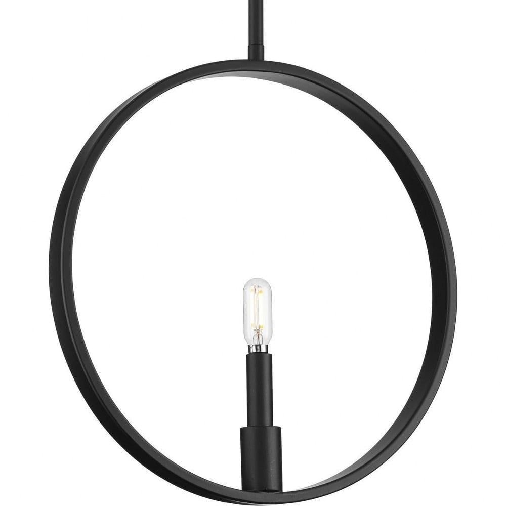 Breckenridge Matte Black Circular Frame Pendant Light with Candle Accent