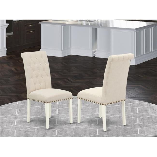 Linen White Upholstered Parsons Side Chair Set with Wood Legs