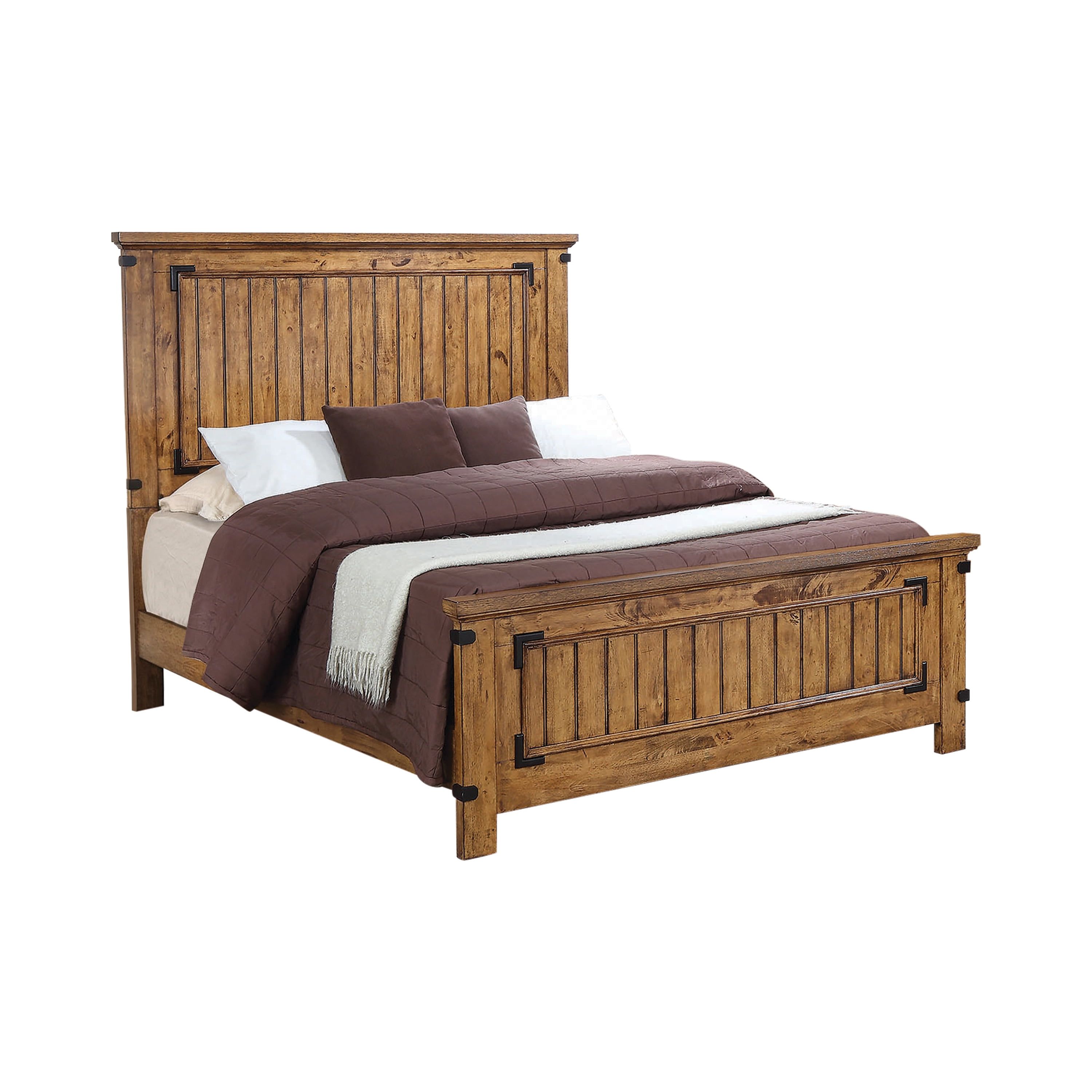 Rustic Honey Full Panel Bed with Wood Frame and Headboard