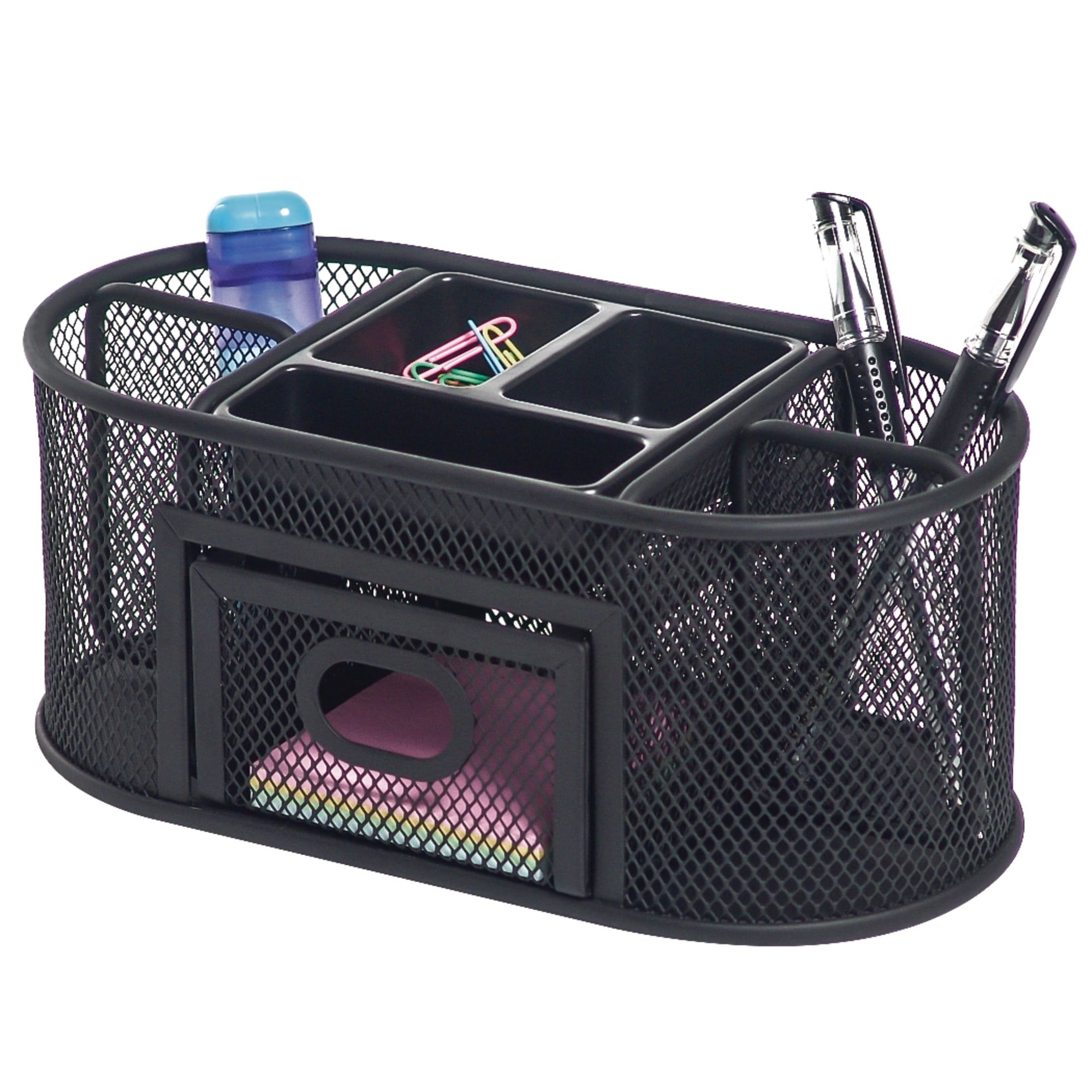 Black Mesh Multifunction Desk Organizer with Drawer