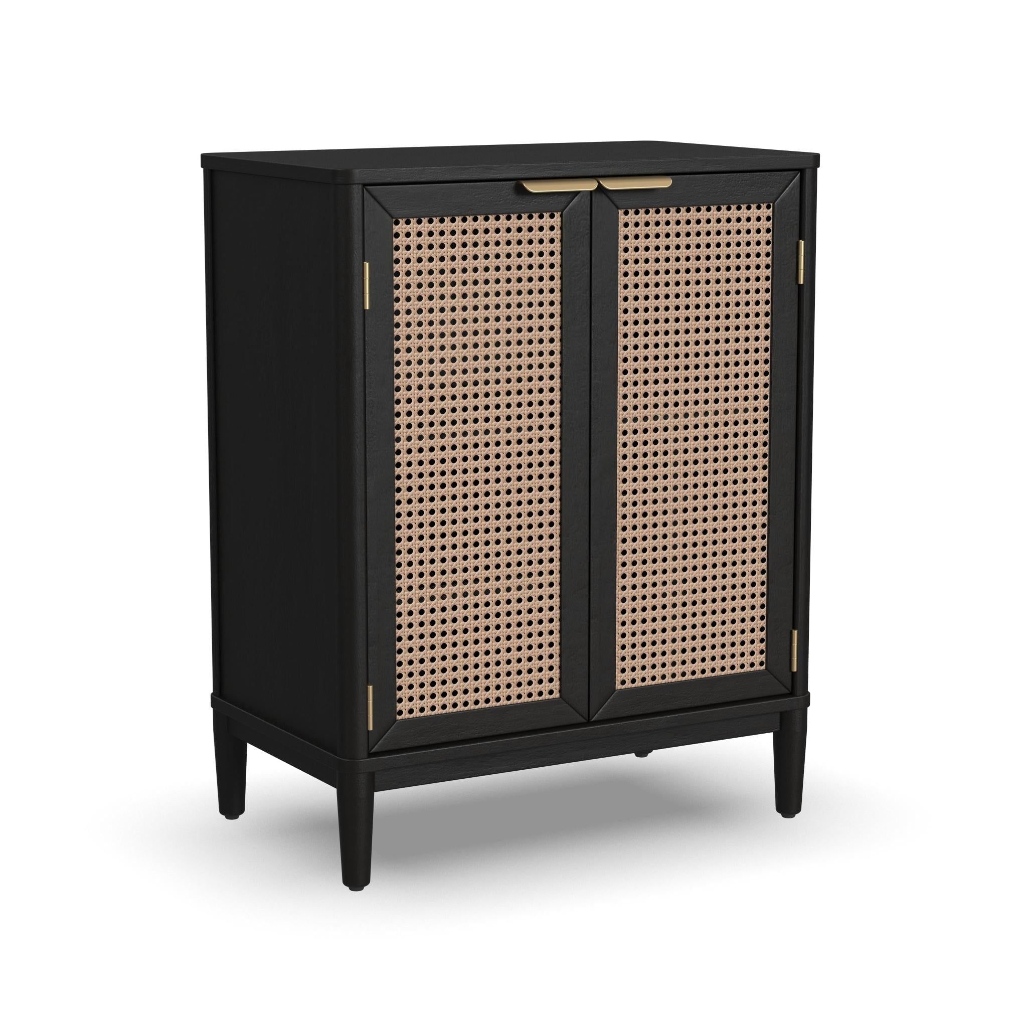 Brentwood Black and Cane Mid-Century Bar Cabinet