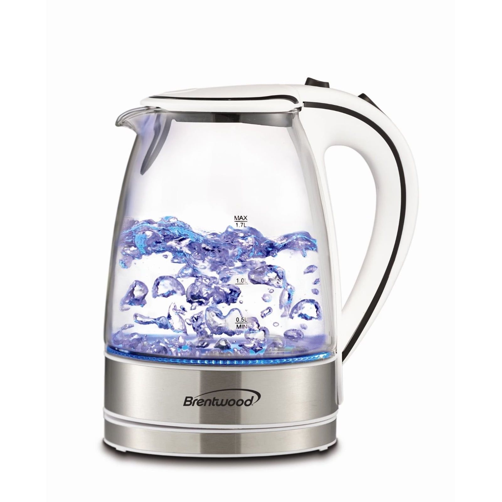 Brentwood 1.7L White Glass Electric Tea Kettle with LED Light