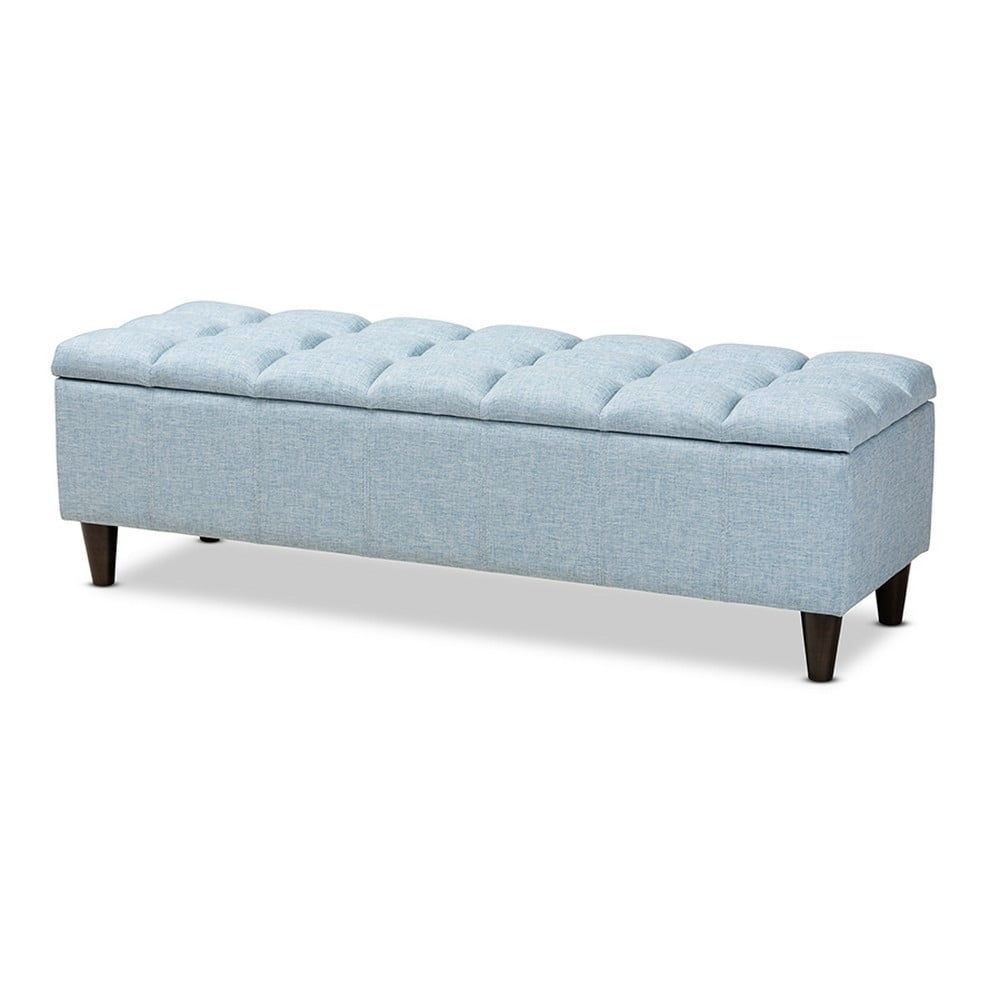 Light Blue Tufted Fabric Storage Bench Ottoman