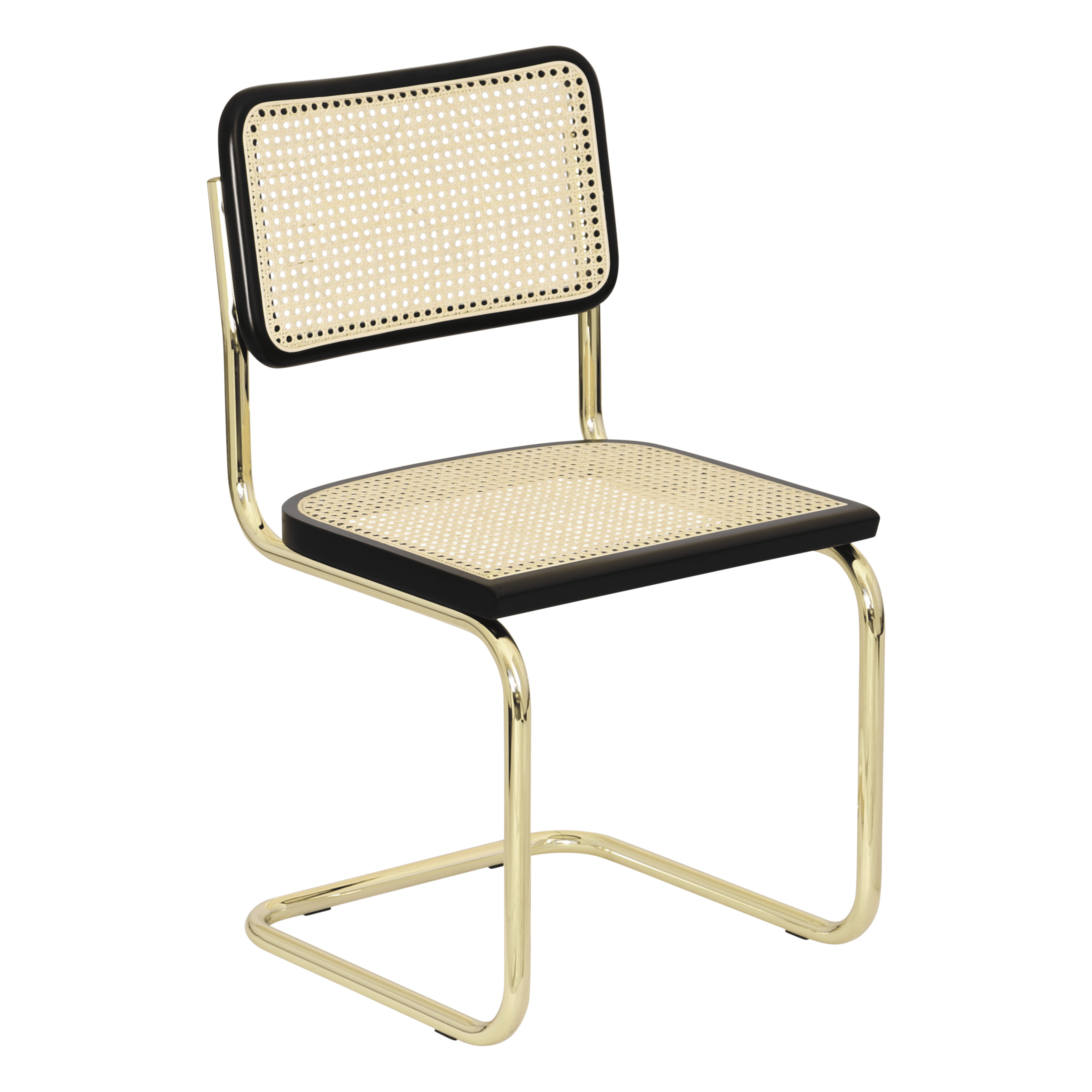 Marcel Breuer Black Wood and Natural Cane Side Chair with Brass Steel Frame