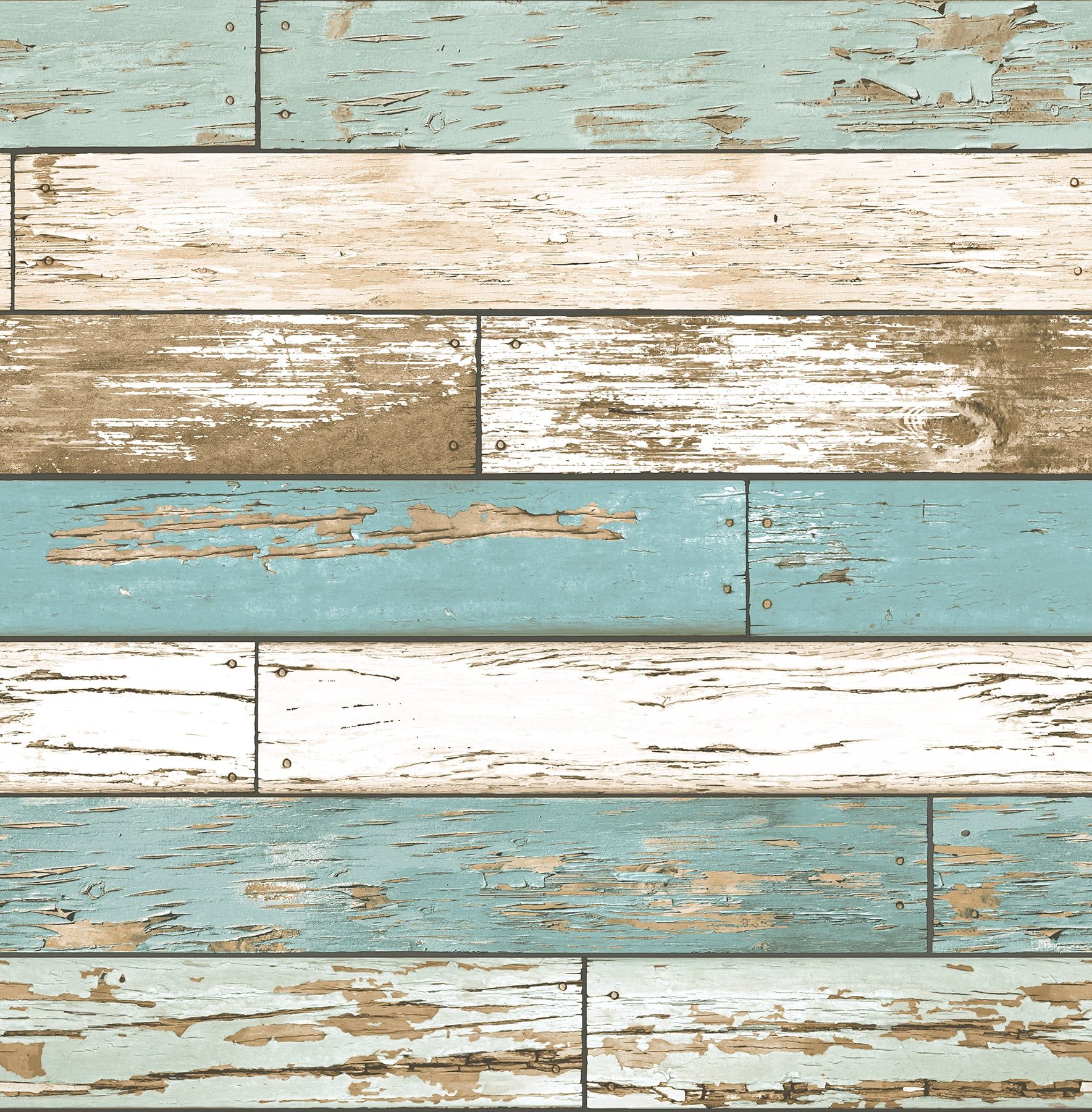 Turquoise and Beige Weathered Wood Coastal Wallpaper Roll