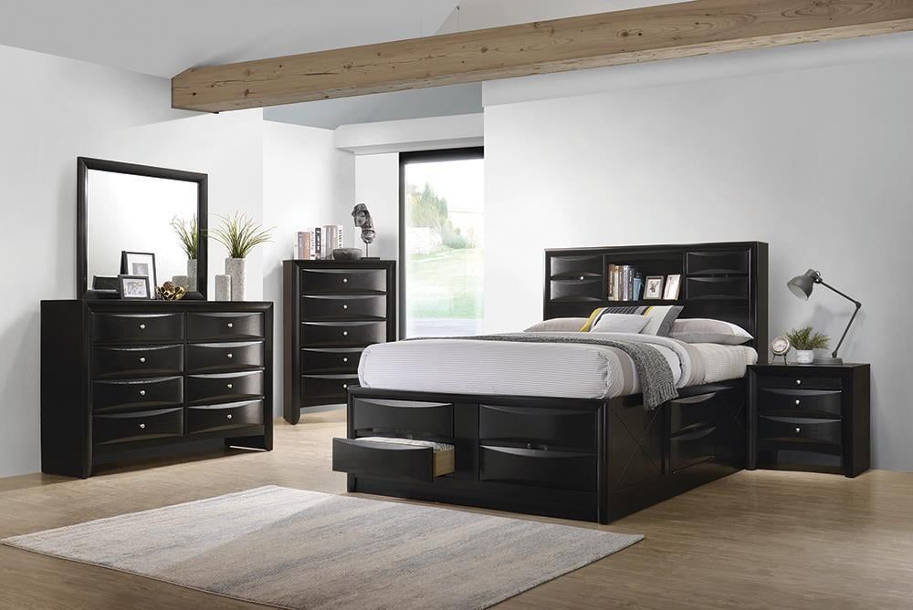 Briana Black Queen Storage Bedroom Set with Bookcase Headboard