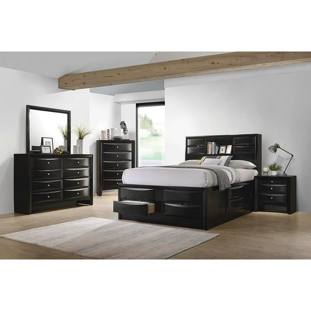 Briana Black Queen Storage Bedroom Set with Bookcase Headboard