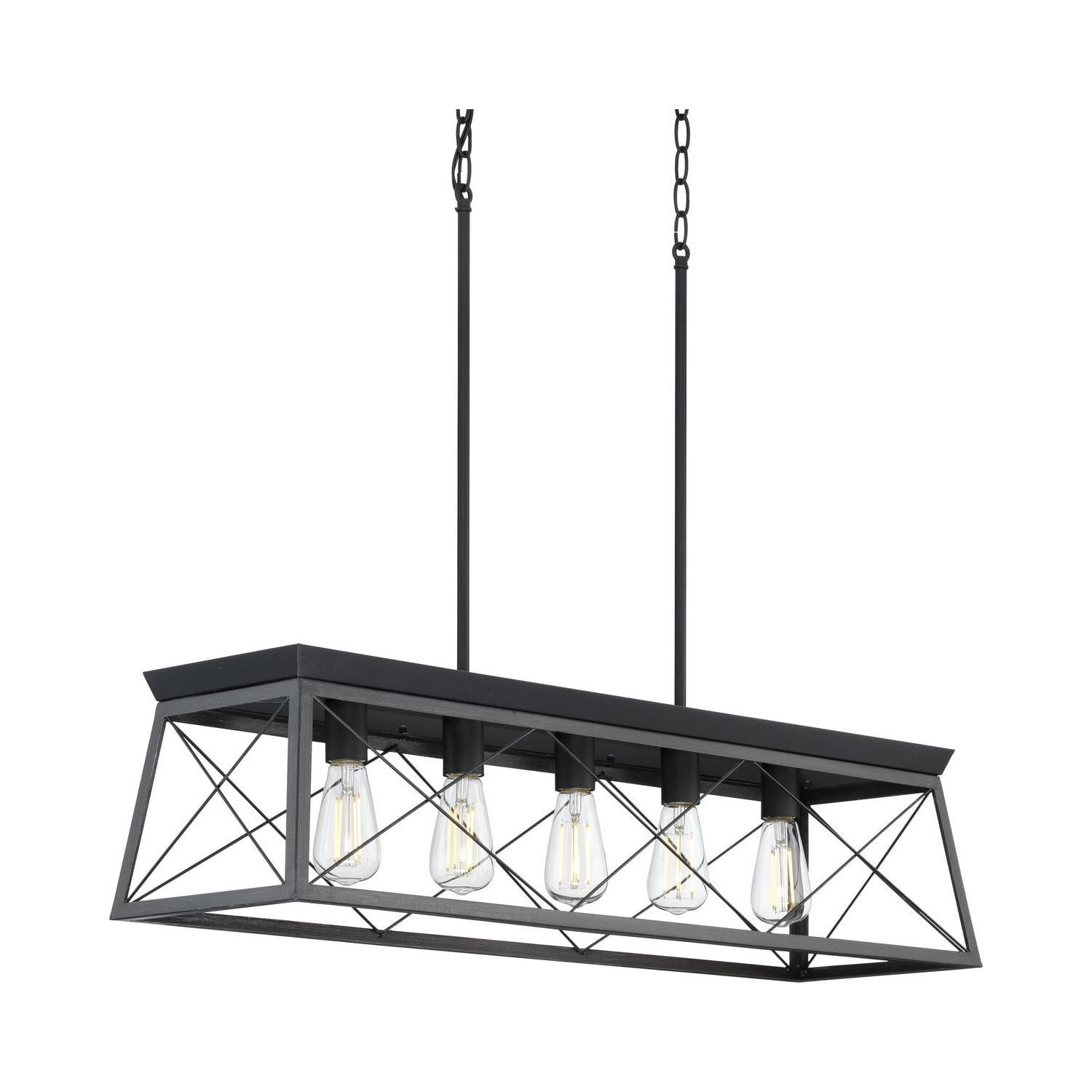 Briarwood Textured Black 38" Linear Chandelier with Rustic Farmhouse Charm