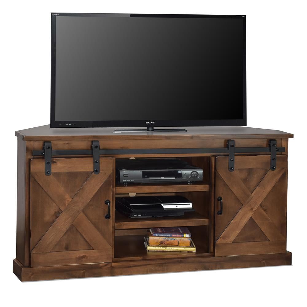 Aged Whiskey 66" Corner TV Stand with Sliding Barn Doors