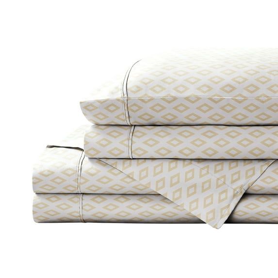 Full Mustard Diamond Cotton Percale Sheet Set