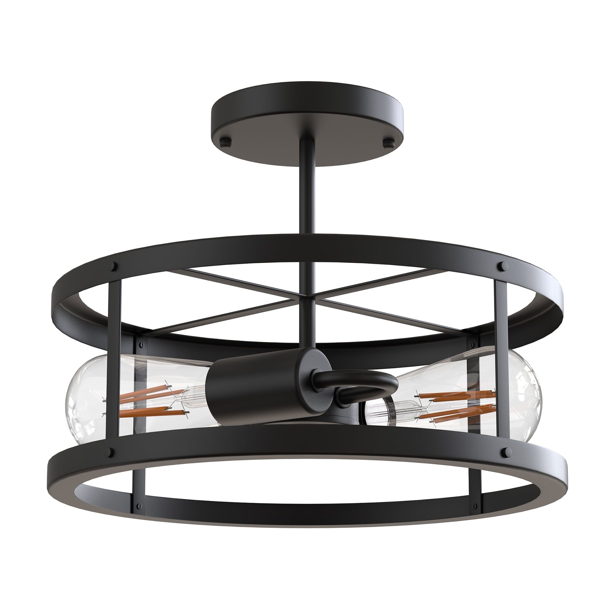 Matte Black 13" Metal Drum Flush Mount Ceiling Light