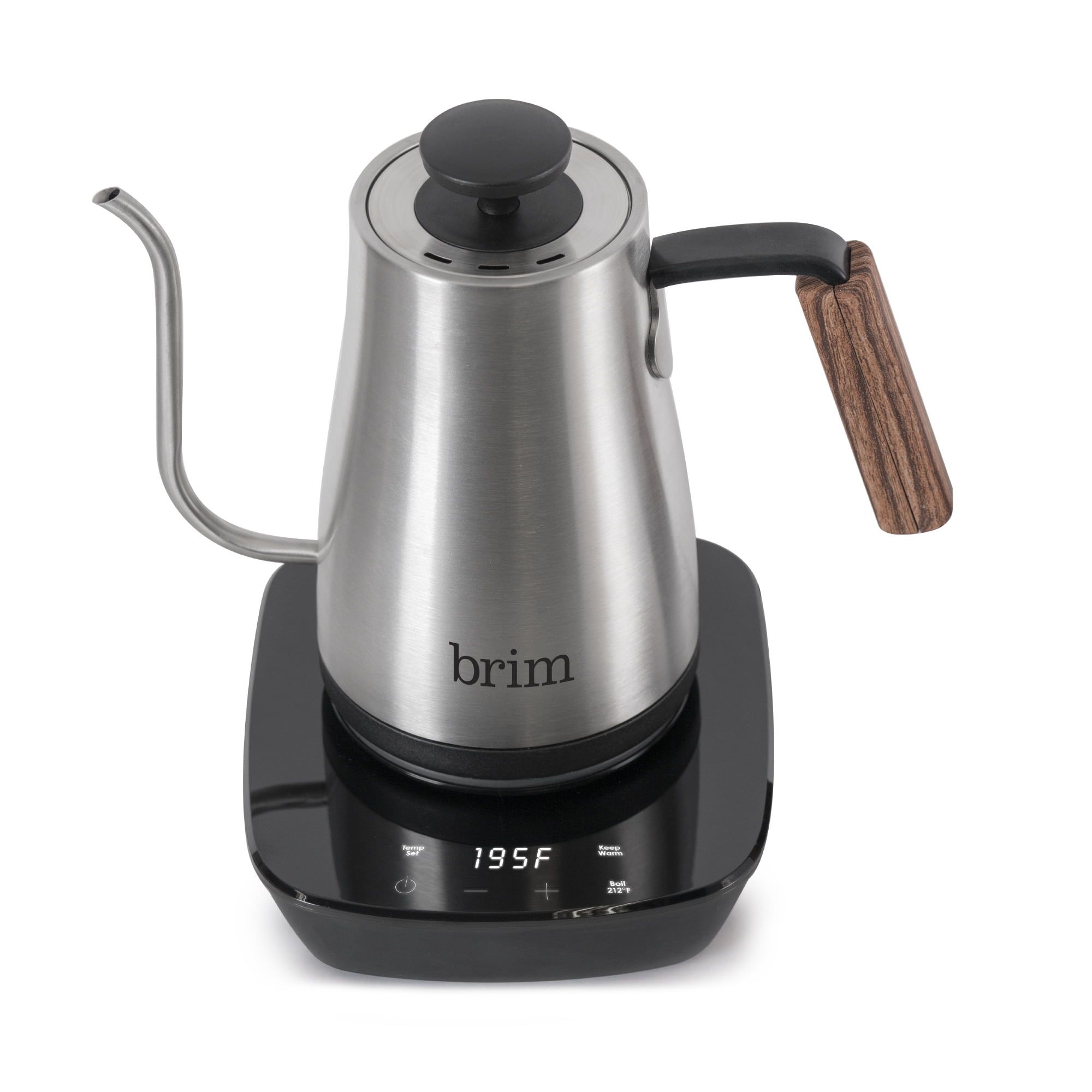 Stainless Steel Gooseneck Kettle with Wood Handle and Digital Base