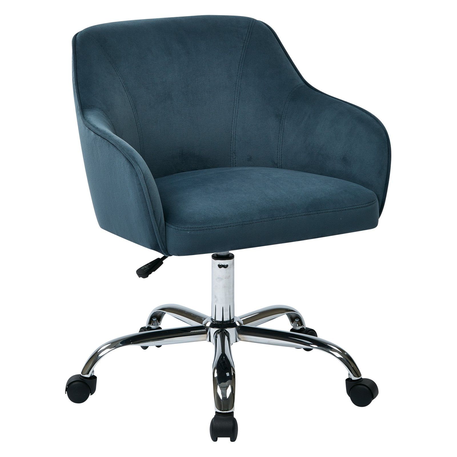 Atlantic Blue Velvet Fabric Swivel Task Chair with Polished Chrome Base