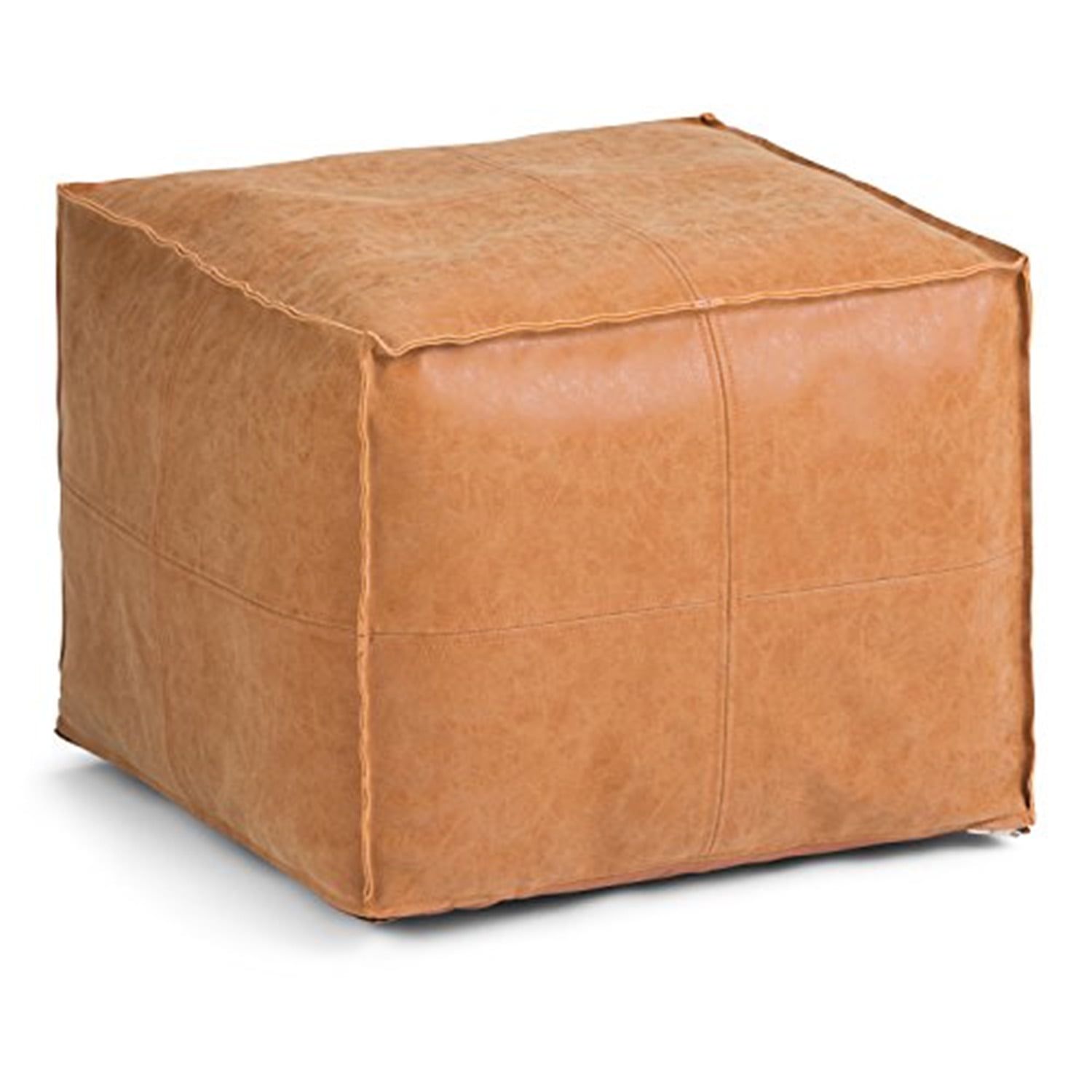 Brody Distressed Brown Faux Leather Square Pouf