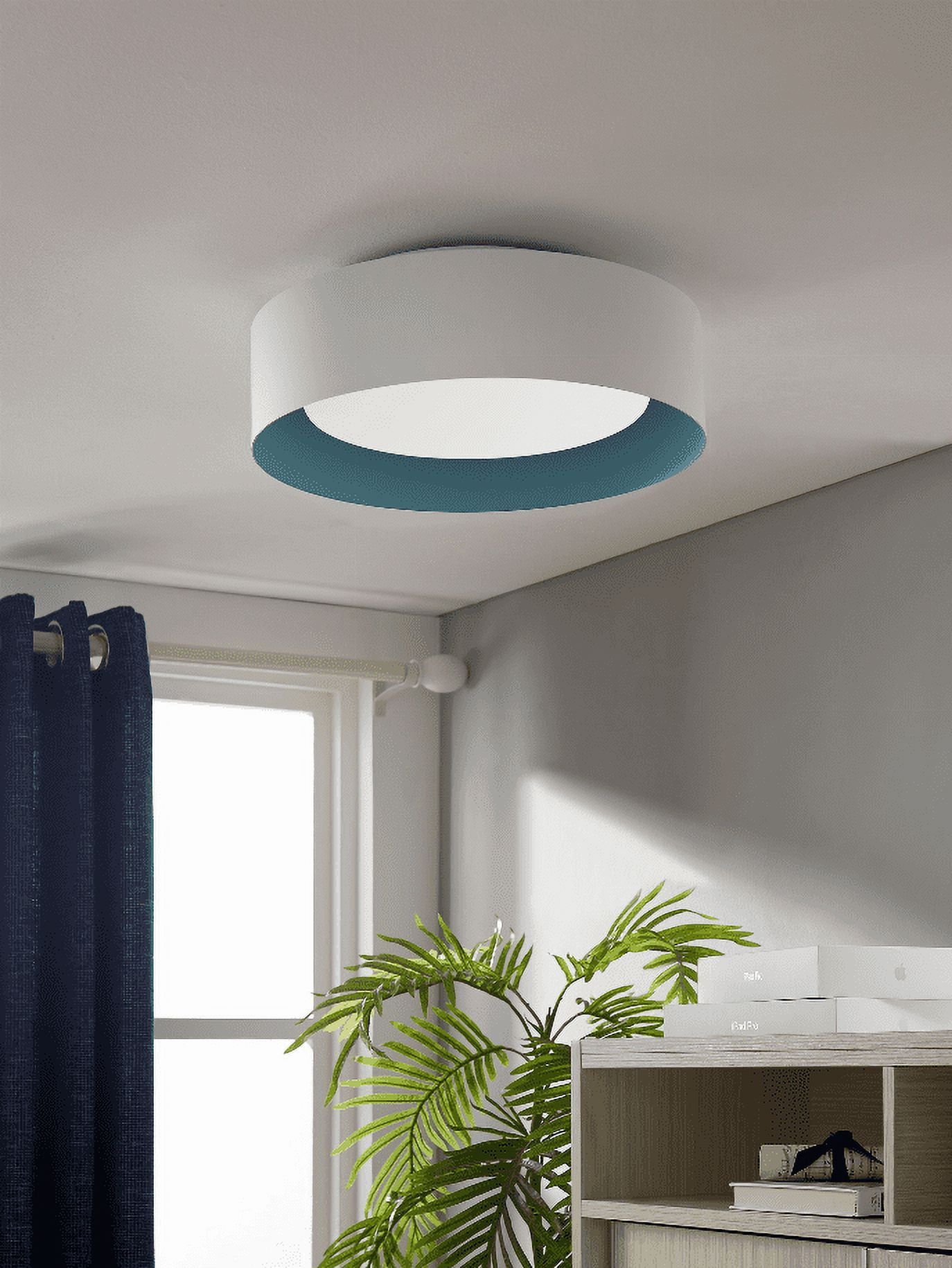 White and Baby Blue Frosted Glass Drum Ceiling Light