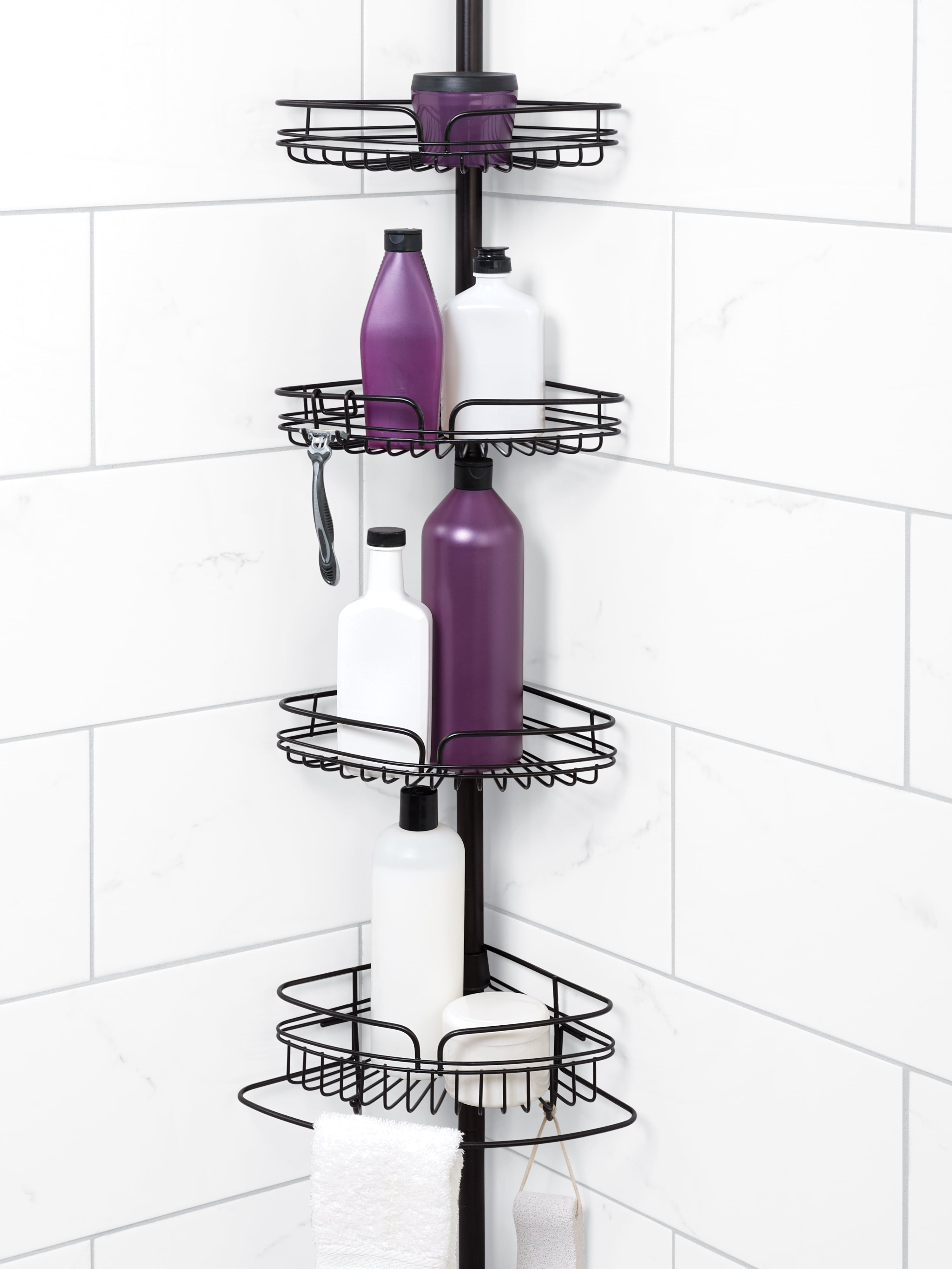 Bronze Tension Mounted Shower Caddy with Adjustable Shelves