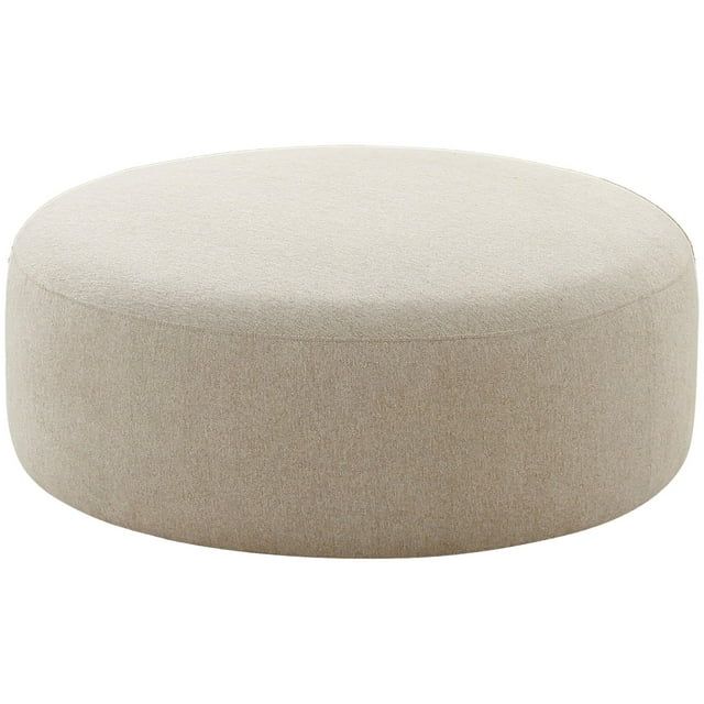 Round Cream Soft Plush Fabric Ottoman