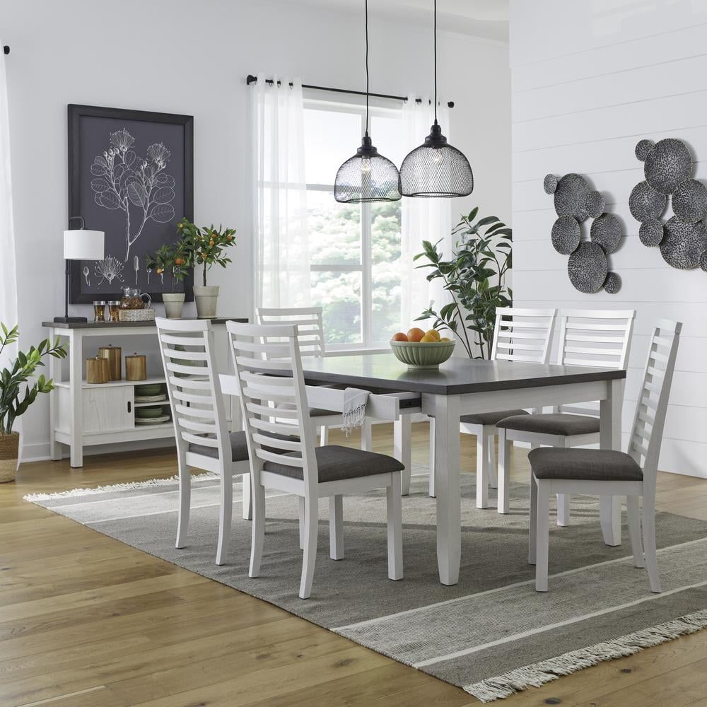 White and Gray 7-Piece Rectangular Dining Set with Hidden Drawers