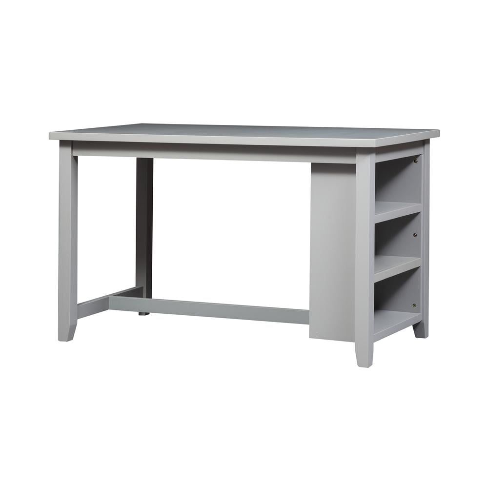 Gray 5-Piece Counter Set with Upholstered Stools and Shelves