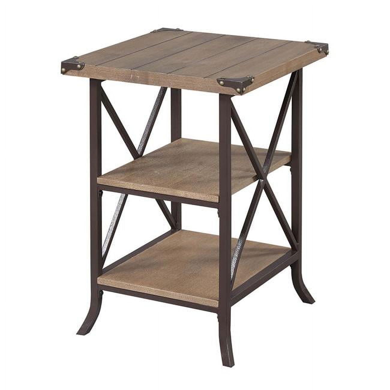 Brookline Driftwood & Brown Metal End Table with Storage