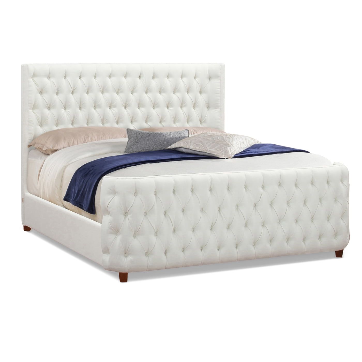 Brooklyn King White Velvet Tufted Upholstered Bed with Drawers