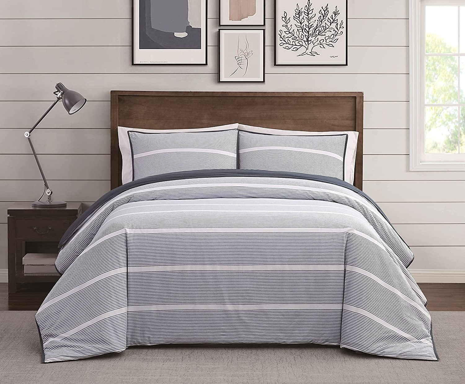Niari Yarn Dye Blue Stripe Cotton Full Comforter Set