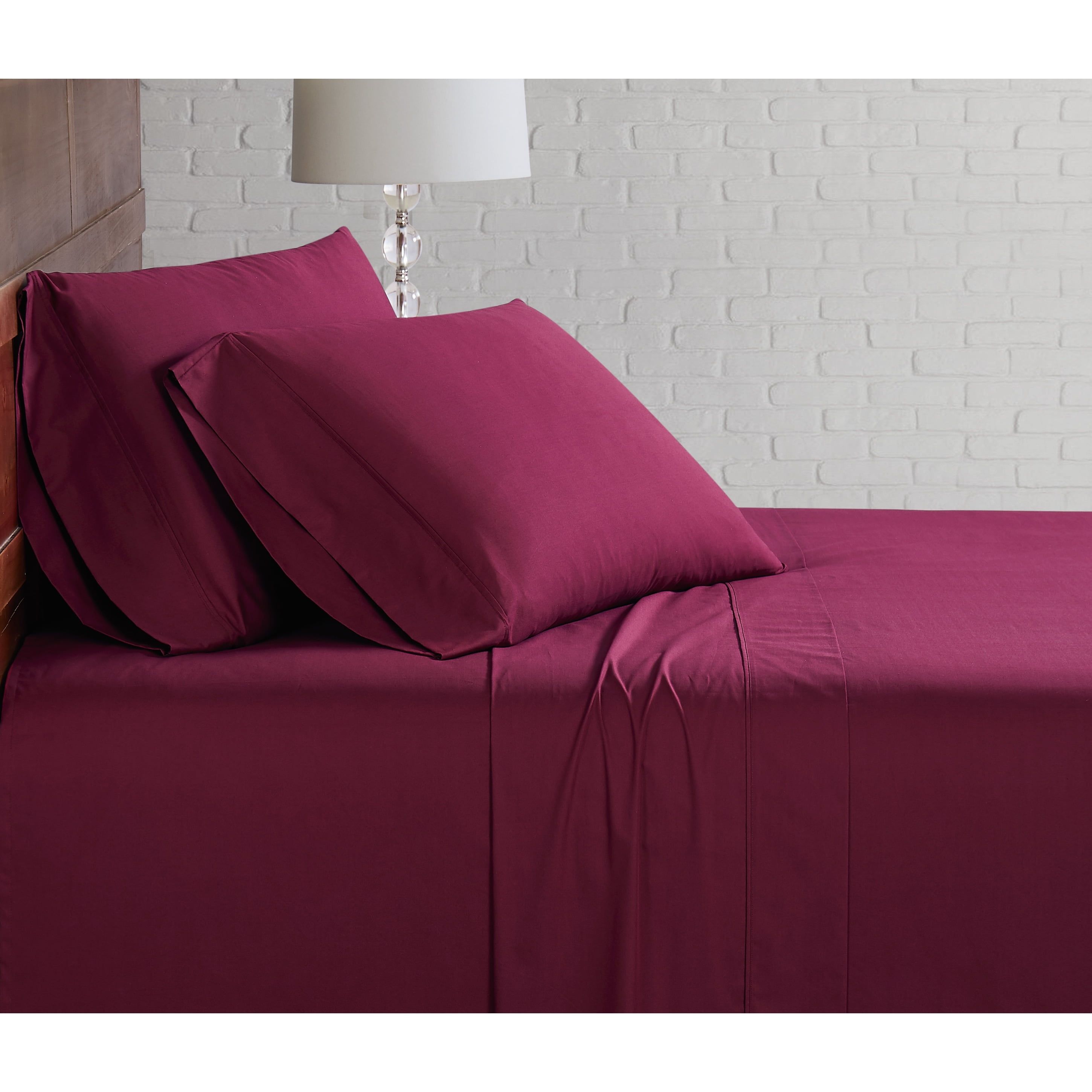 Burgundy Twin Cotton Percale Bed Sheet Set