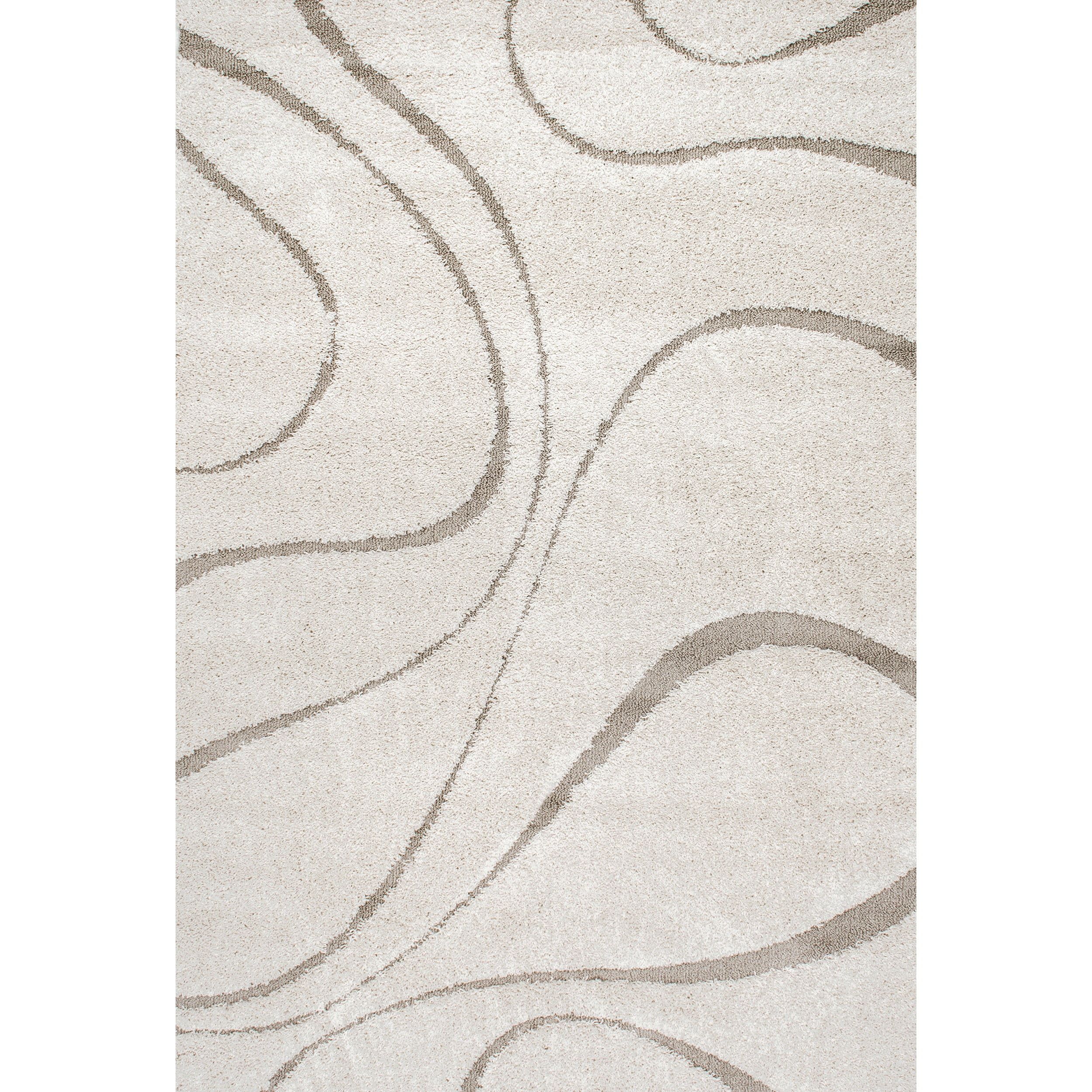 Elysian Cream Round Shag Area Rug with Abstract Design