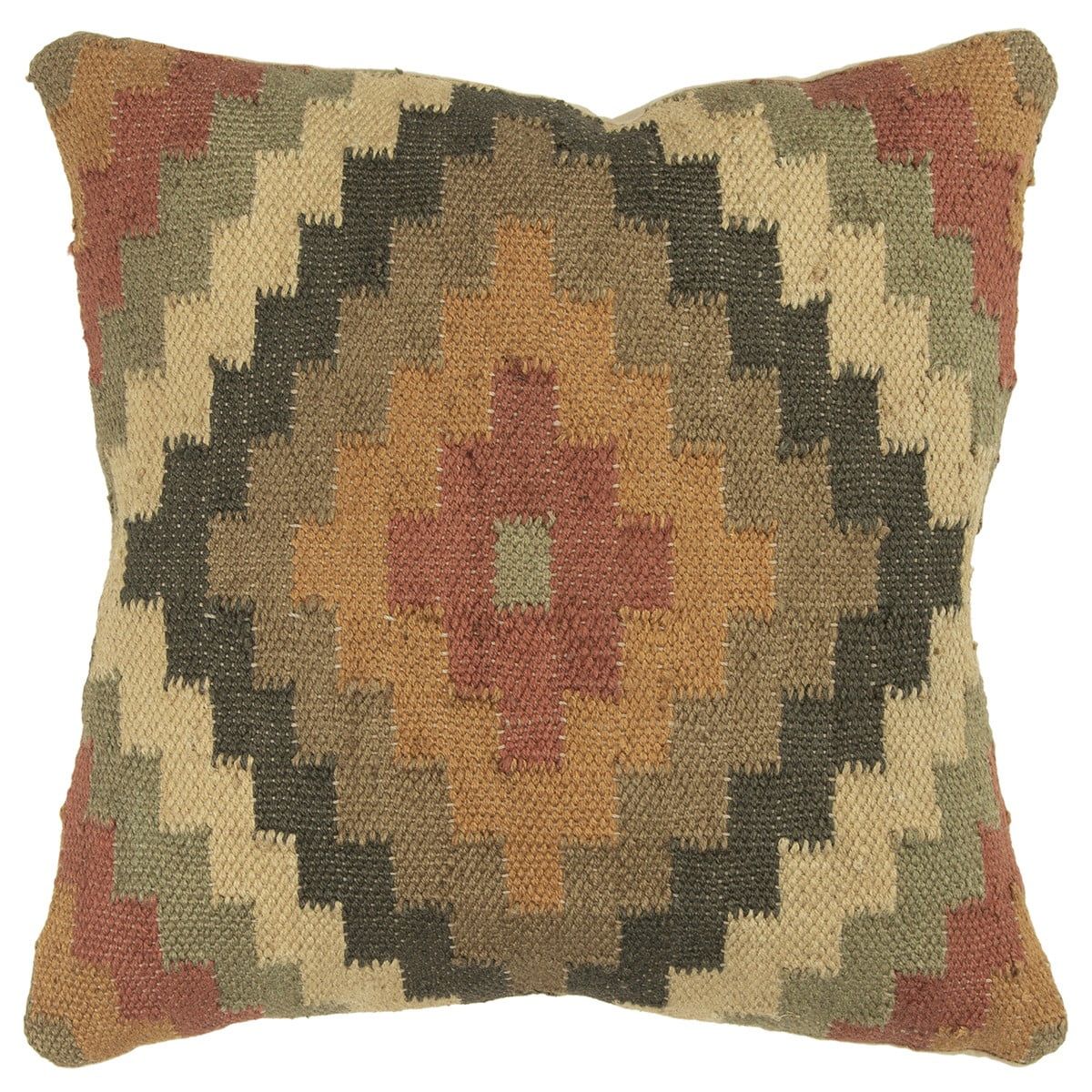 18" Brown and Beige Kilim Wool Throw Pillow